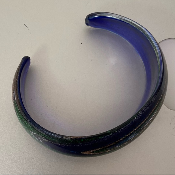 Cobalt blue dichroic art glass with colourful swirls women cuff bracelet. Used. - Picture 5 of 9